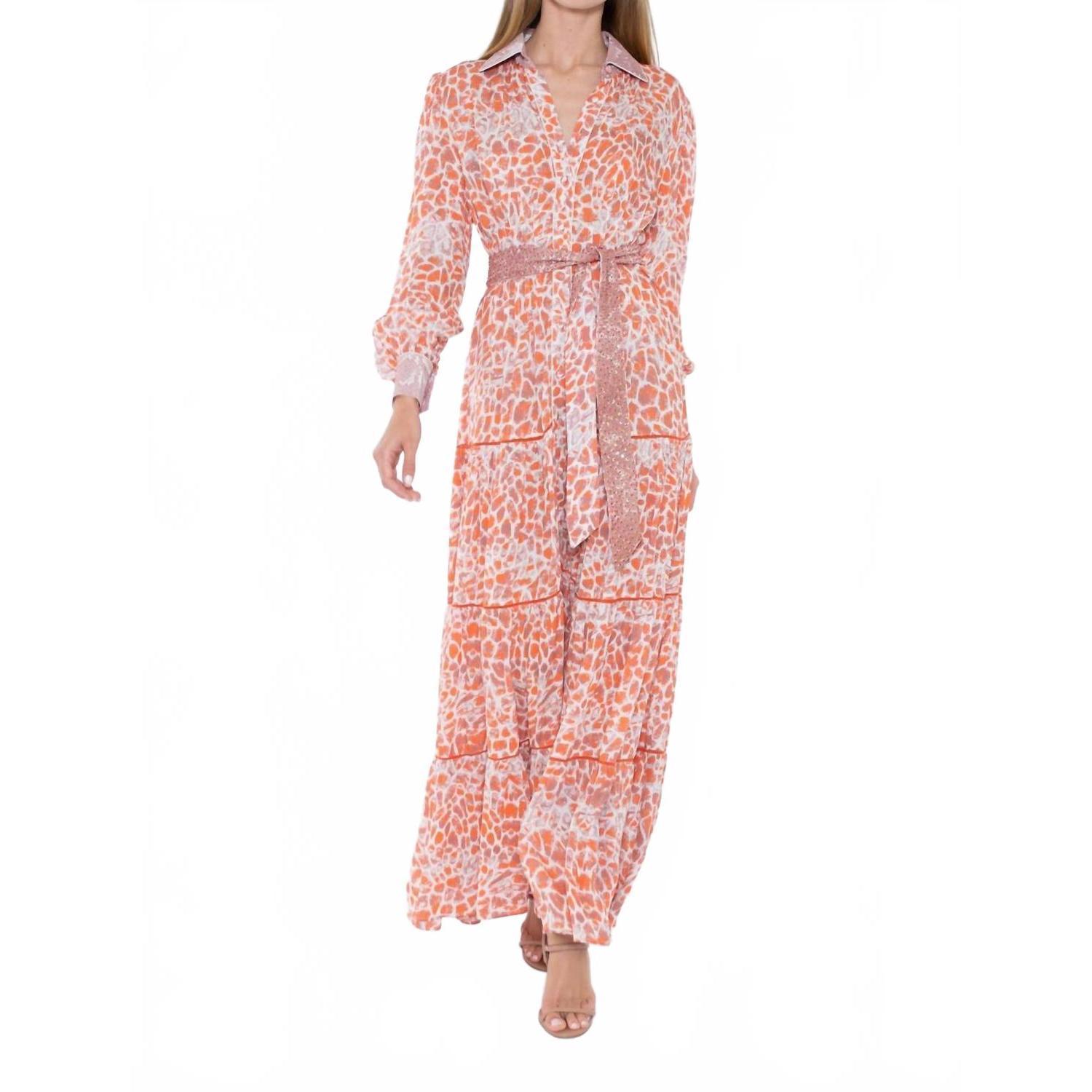 New Taj By Sabrina Crippa Daphys Combo Skin Maxi Dress In Orange